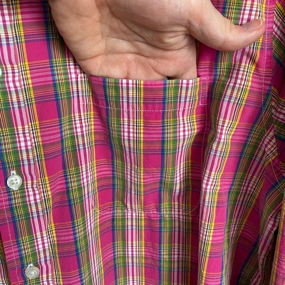 Lands' End Men's Pink Plaid Long‎ Sleeve Button-Up Shirt Large Western Preppy - Picture 4 of 12